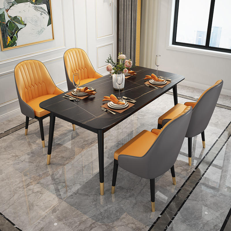 CZTZ-08  Kitchen Dinning Room 4/6/8 Seater Dining Table Set Metal Leg Marble Top Dinner Table and Chair Set