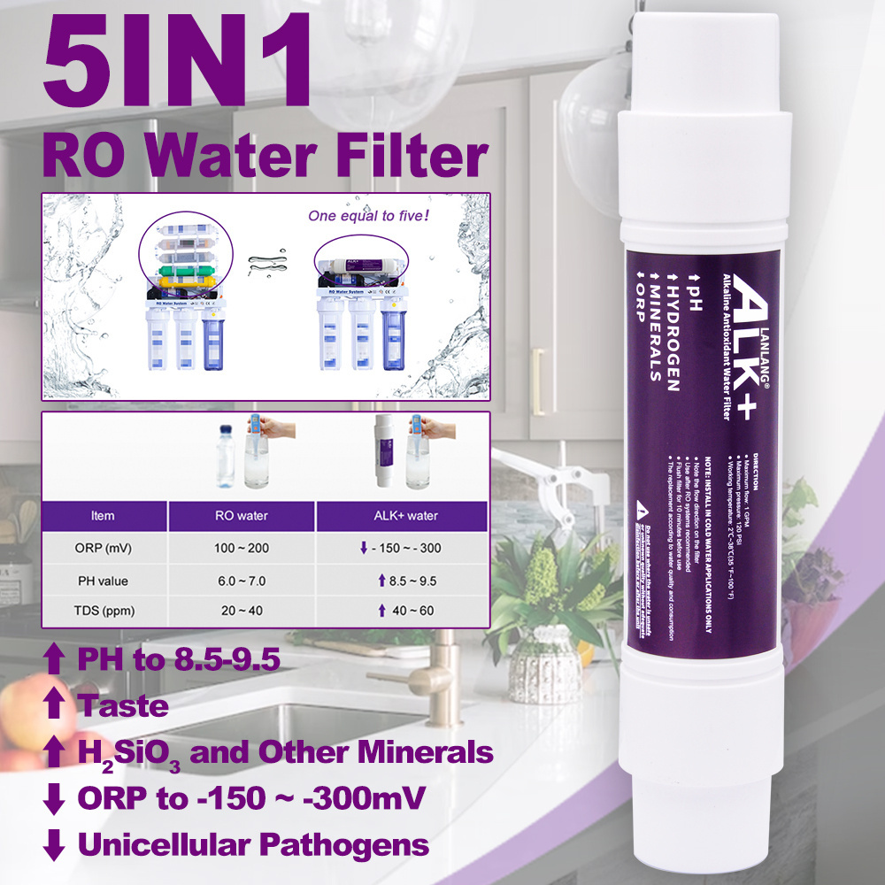 Lanlang inline filters alkaline water filter antioxidants minerals RO purifier 11'' inline T33 alkaline water filter cartridge