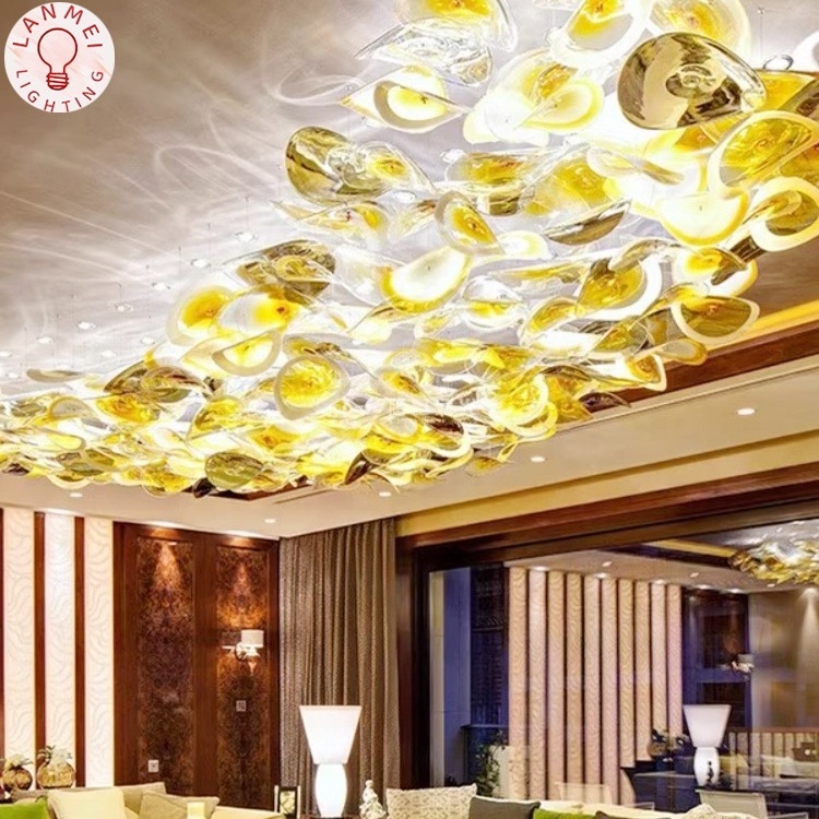 Custom hotel lobby hallway ceiling glass chandelier Modern villa staircase gold hand-made glass chandelier