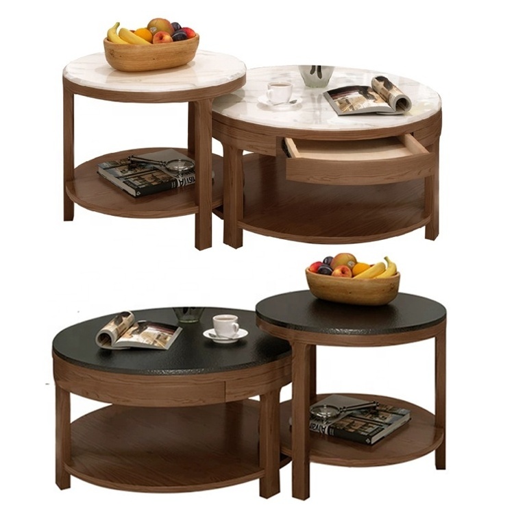 Furniture factory wholesale walnut wooden tea table furniture tea coffee table with functional stone