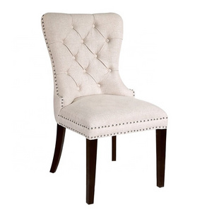 Wholesale Modern Design velvet Tufted Upholstered Home Furniture Wingback Side Beige Dining Room Chair for dinner