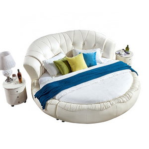 New design bedroom king size round bed White double bed set Modern Round genuine Leather Bed in pakistan