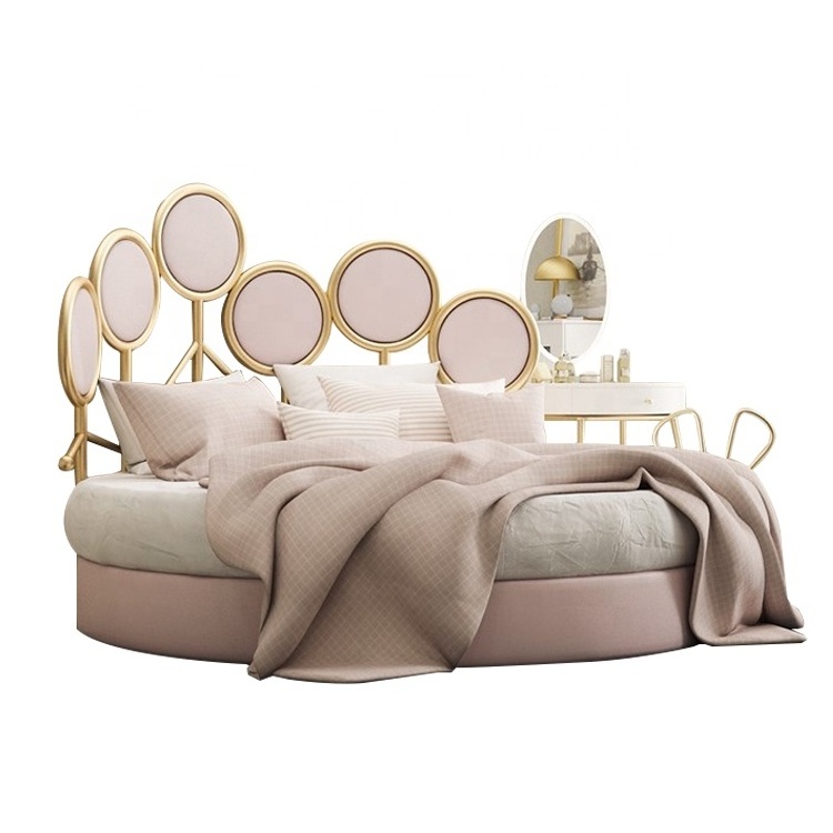 Cozy Bedroom Furniture Pink Large Round Leather Bed Affordable bed round shaped Bed For Sale