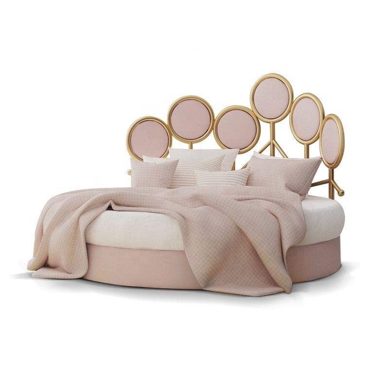 Modern furniture blue pink fabric circle beds love hotel king size velvet bedroom bed double luxury round bed