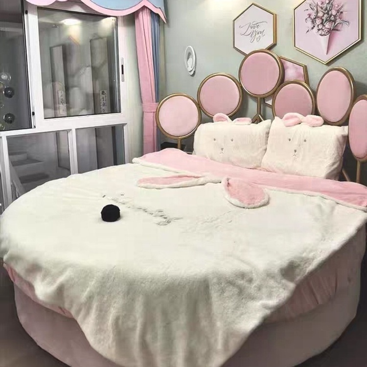 Modern furniture blue pink fabric circle beds love hotel king size velvet bedroom bed double luxury round bed