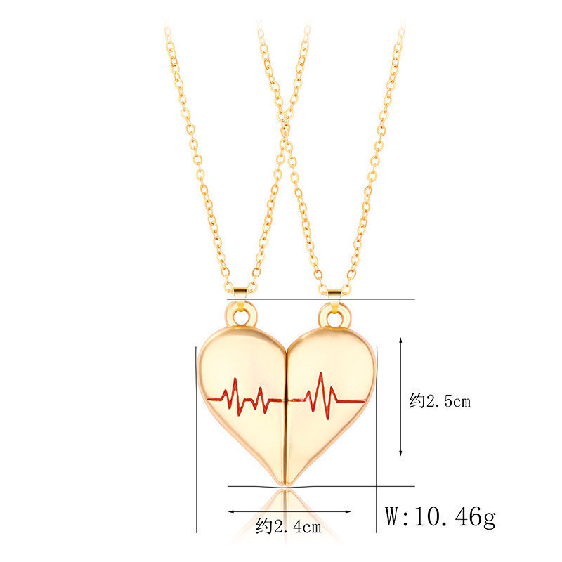 2023 NEW Stainless Steel Heartbeat Magnet Couple Necklace Set Ecg Cardiogram Magnetic Heart Charm Lovers Attraction Necklaces