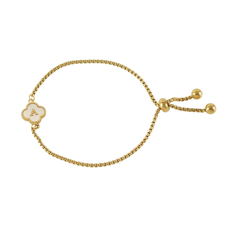 Stainless Steel 18k Gold Plated Adjustable Lucky Bracelet Four-leaf Clover Design Letter Bracelet For Women