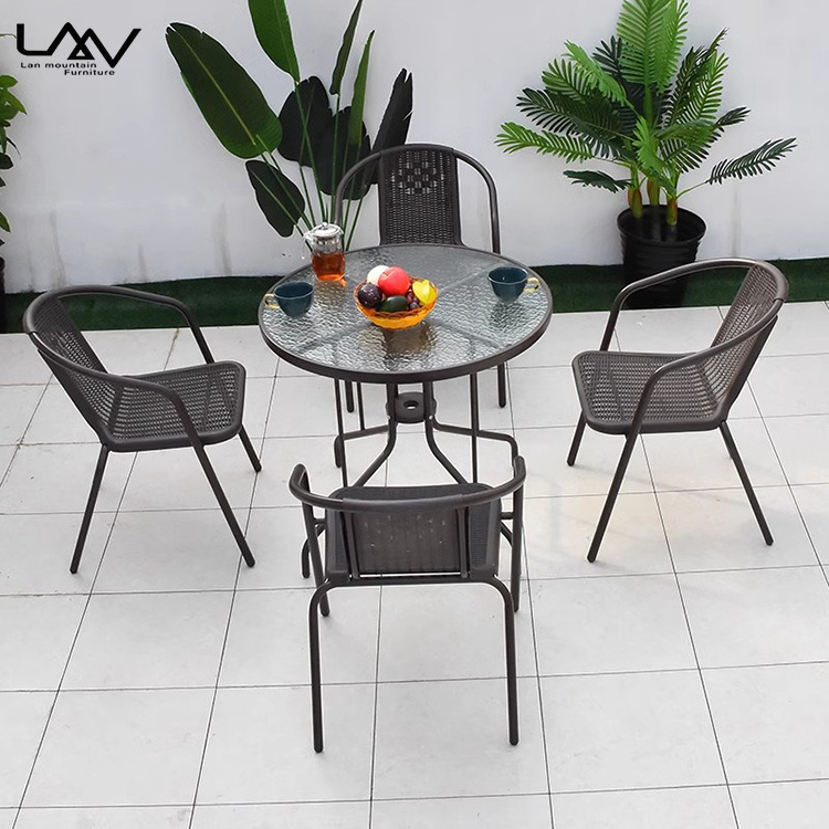 Patio Furniture Outdoor Metal Frame With Plastic Dining Table And Chair Beach Bistro Cafe Garden Restaurant Waterproof Armchair