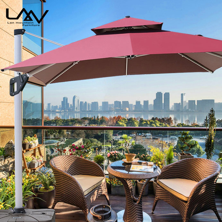 Outdoor offset sun umbrella with solar light garden cantilever led parasol patio umbrella parasol