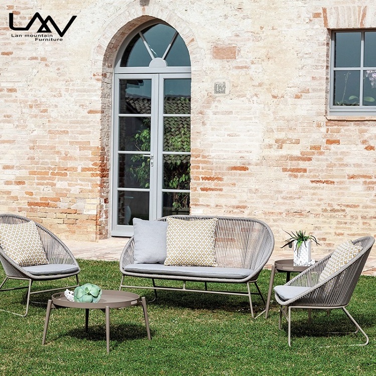 Modern outdoor garden leisure sofa furniture set patio balcony aluminum frame weave rope dining table and chairs Sectional