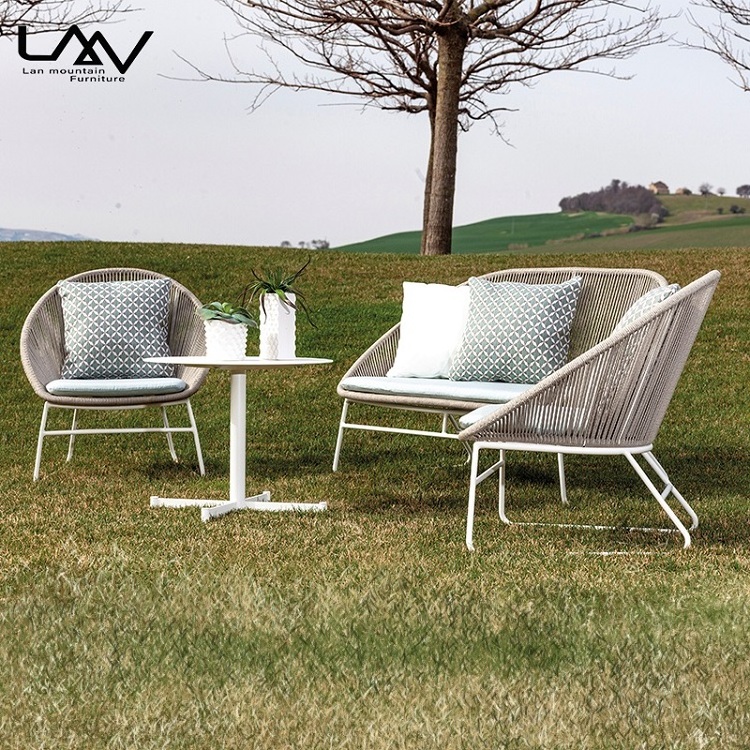 Modern outdoor garden leisure sofa furniture set patio balcony aluminum frame weave rope dining table and chairs Sectional