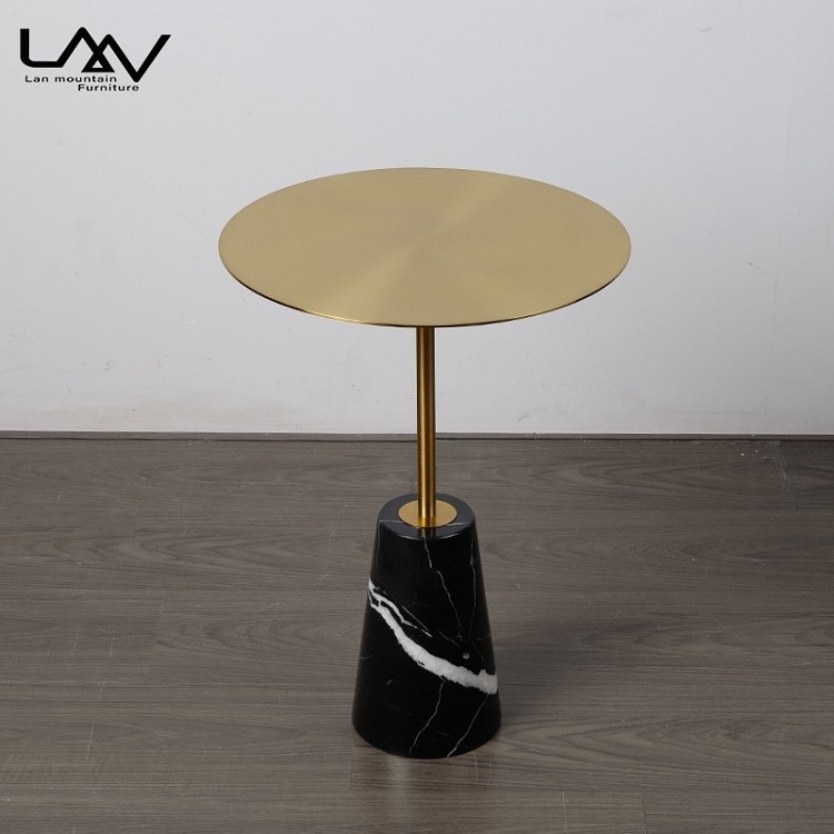 Luxury Design Gold Round Side Table Metal Top Marble Base Living room Sofa Corner table Furniture