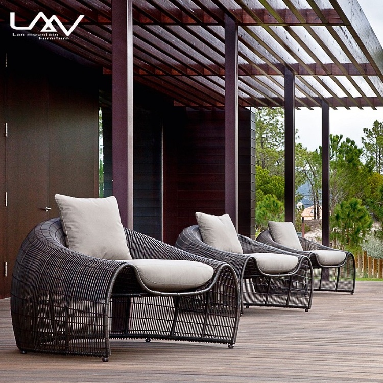 Modern designer style Outdoor Weave Wicker Rattan Half-Moon sofa set villa hotel garden patio waterproof sofa furniture