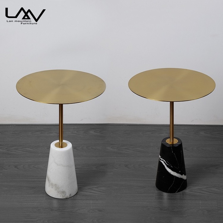 Luxury Design Gold Round Side Table Metal Top Marble Base Living room Sofa Corner table Furniture