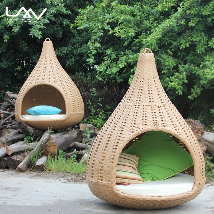 Modern Garden furniture hotel swimming pool Beach wicker bird's nest shaped outdoor hanging chair sunbed daybed