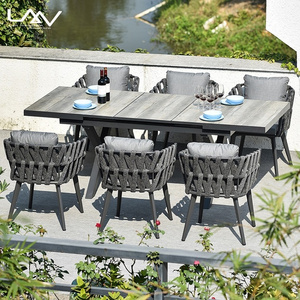 Outdoor Dining Table Adjustable Stretch Long Table Garden patio Rectangle ceramic tile top metal leg dining Table