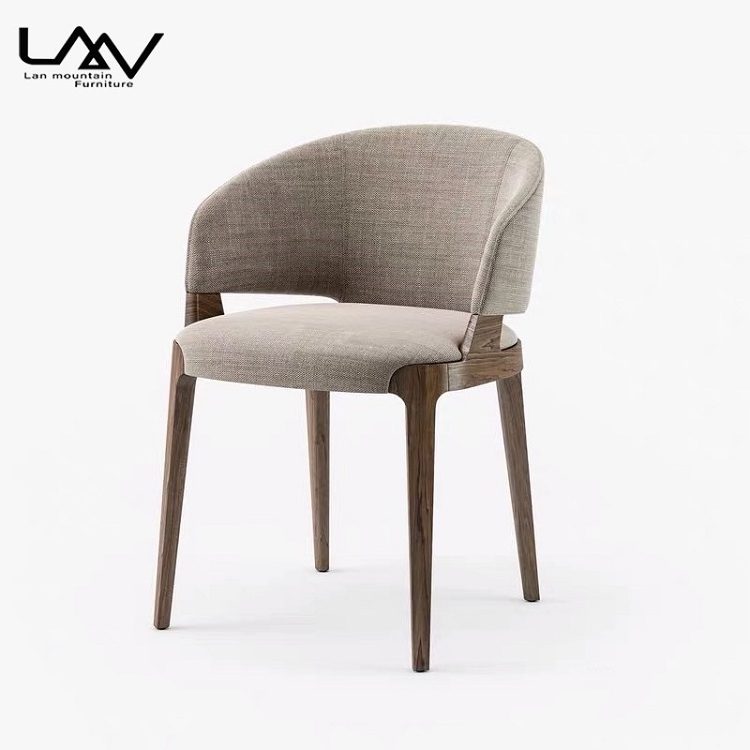 Dining Chairs for Breakfast Bar Armrest Fabric Coffee Shops Cafeteria Wood Modern Leg Catering Cafe Chairs Restaurant Solid Wood