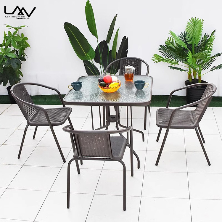 Patio Furniture Outdoor Metal Frame With Plastic Dining Table And Chair Beach Bistro Cafe Garden Restaurant Waterproof Armchair