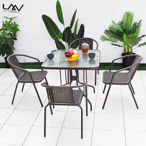 Patio Furniture Outdoor Metal Frame With Plastic Dining Table And Chair Beach Bistro Cafe Garden Restaurant Waterproof Armchair