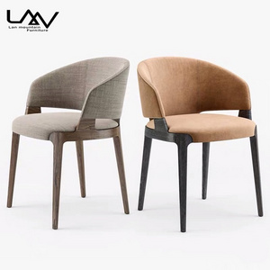 Dining Chairs for Breakfast Bar Armrest Fabric Coffee Shops Cafeteria Wood Modern Leg Catering Cafe Chairs Restaurant Solid Wood