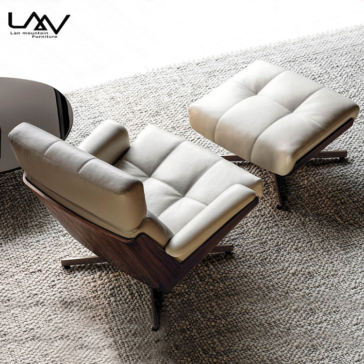 Modern Luxury Living Room Fabric Wood Frame Metal Leg Lounge Swivel Chair Villa Bedroom Living Room Single Sofa Chair With Stool