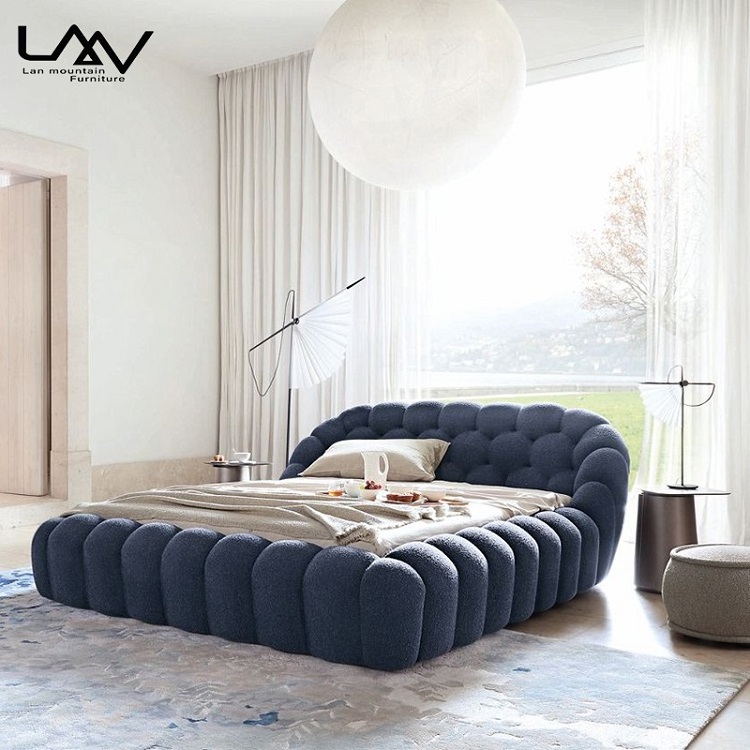 Modern Unique Design Bubble upholstered Bed Master Bedroom Wood frame with fabric Soft bed Hotel Furniture