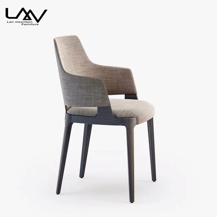 Dining Chairs for Breakfast Bar Armrest Fabric Coffee Shops Cafeteria Wood Modern Leg Catering Cafe Chairs Restaurant Solid Wood