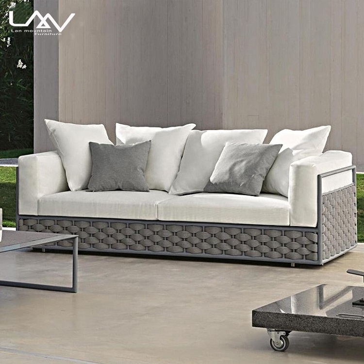 Modern Luxury outdoor sofa sectional all weather garden patio aluminum frame weave rope sofa furniture set