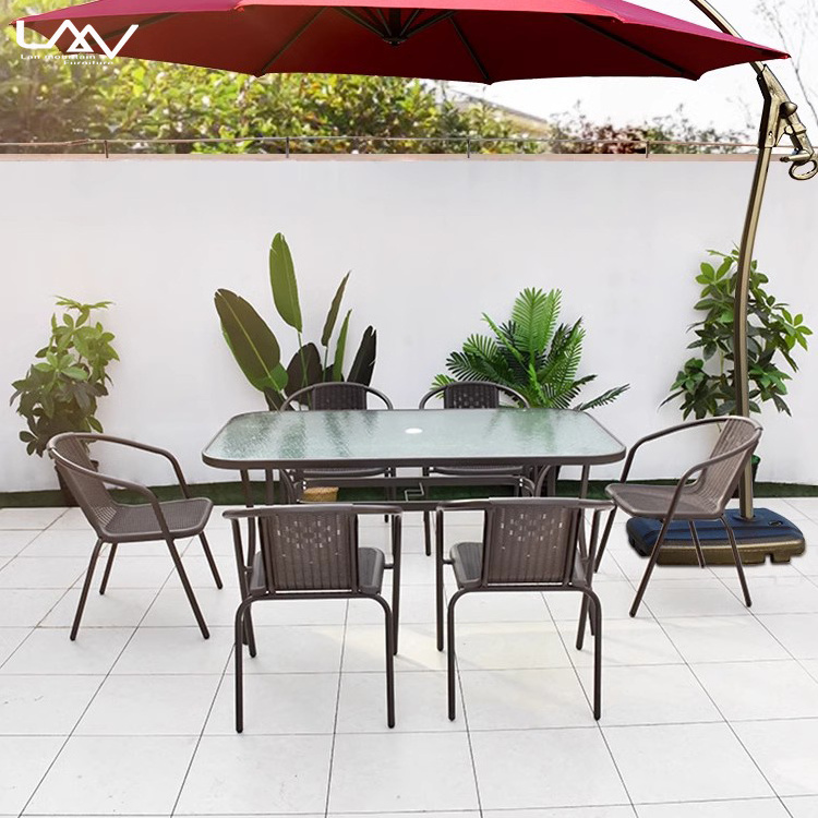 Patio Furniture Outdoor Metal Frame With Plastic Dining Table And Chair Beach Bistro Cafe Garden Restaurant Waterproof Armchair