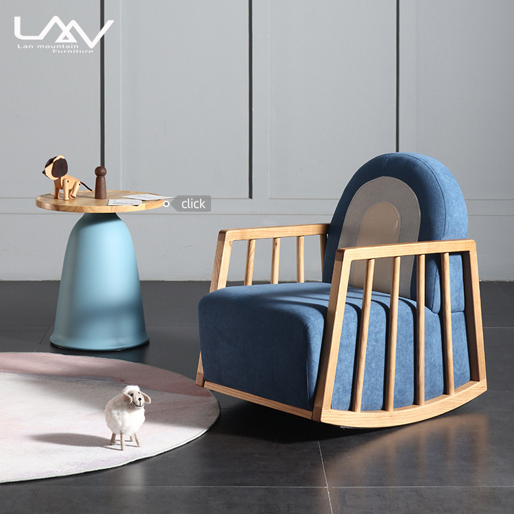 Nordic solid wood kid rocking chair children lounge chair living room bedroom leisure single sofa chair