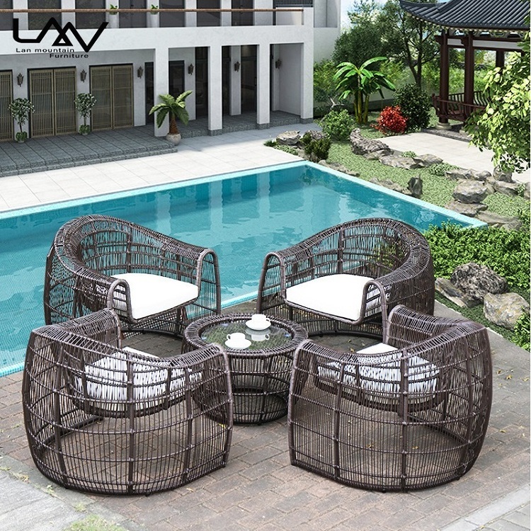 Modern designer style Outdoor Weave Wicker Rattan Half-Moon sofa set villa hotel garden patio waterproof sofa furniture