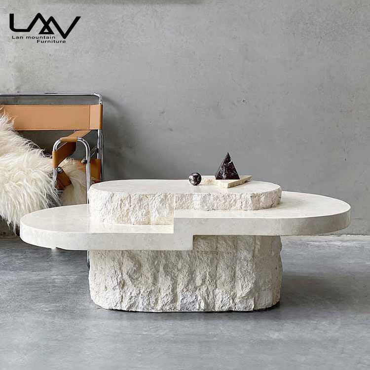 Nordic FRP Coffee Table Simple Modern Living Room Hotel Sofa Creative Travertine Oval Center Table Natural Contemporary 