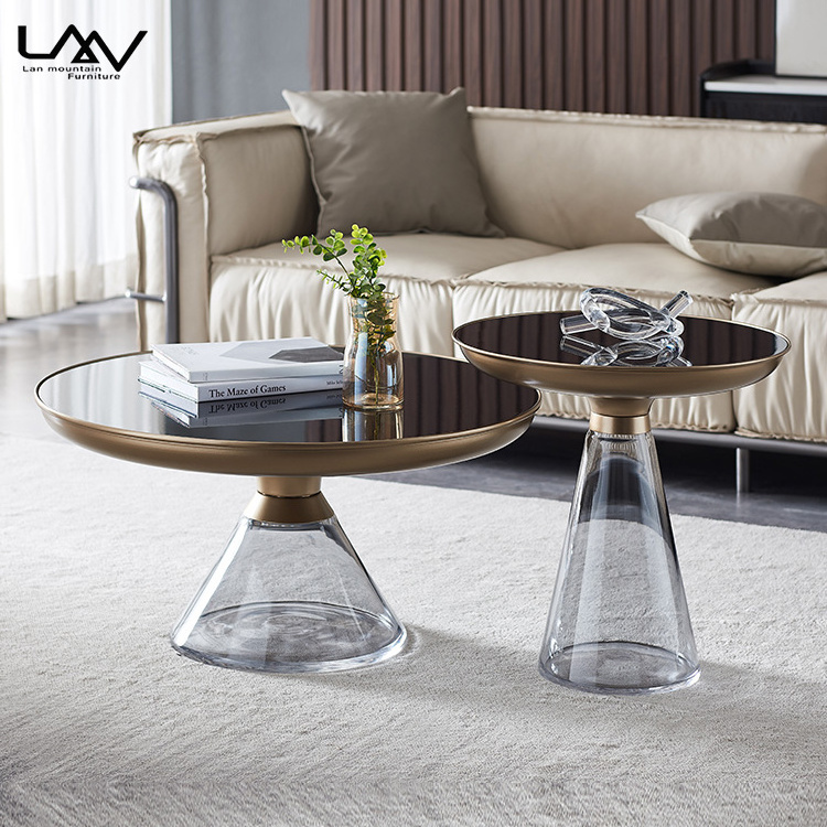 Nordic Art Design Living Room Hotel Round Coffee Table Combination Luxury Metal Frame With Glass Villa Sofa Side Table