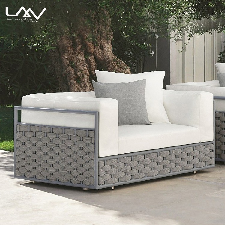 Modern Luxury outdoor sofa sectional all weather garden patio aluminum frame weave rope sofa furniture set