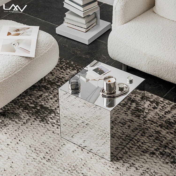 Modern Design Fashionable Cube Acrylic Living Room Small Side Table Mirror Shape Square Creative Bistro Villa Hotel Coffee Table