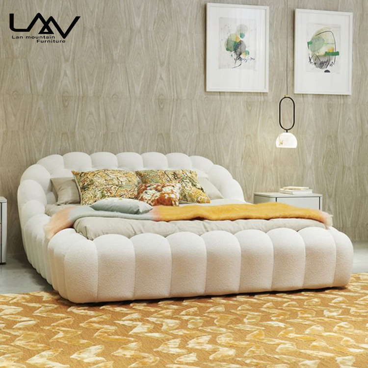 Modern Unique Design Bubble upholstered Bed Master Bedroom Wood frame with fabric Soft bed Hotel Furniture