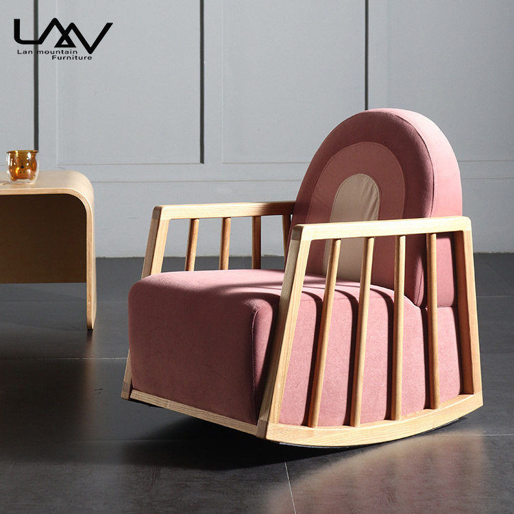 Nordic solid wood kid rocking chair children lounge chair living room bedroom leisure single sofa chair