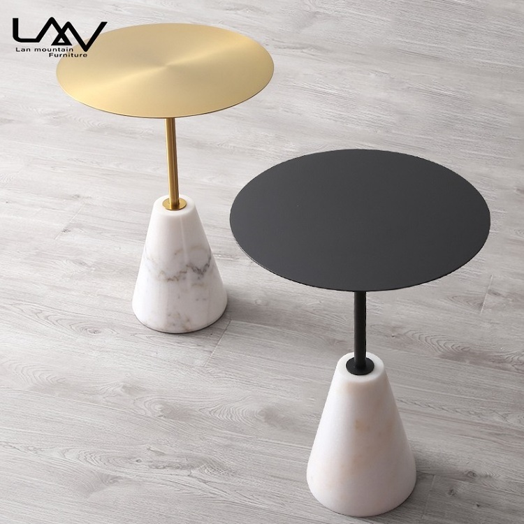 Luxury Design Gold Round Side Table Metal Top Marble Base Living room Sofa Corner table Furniture