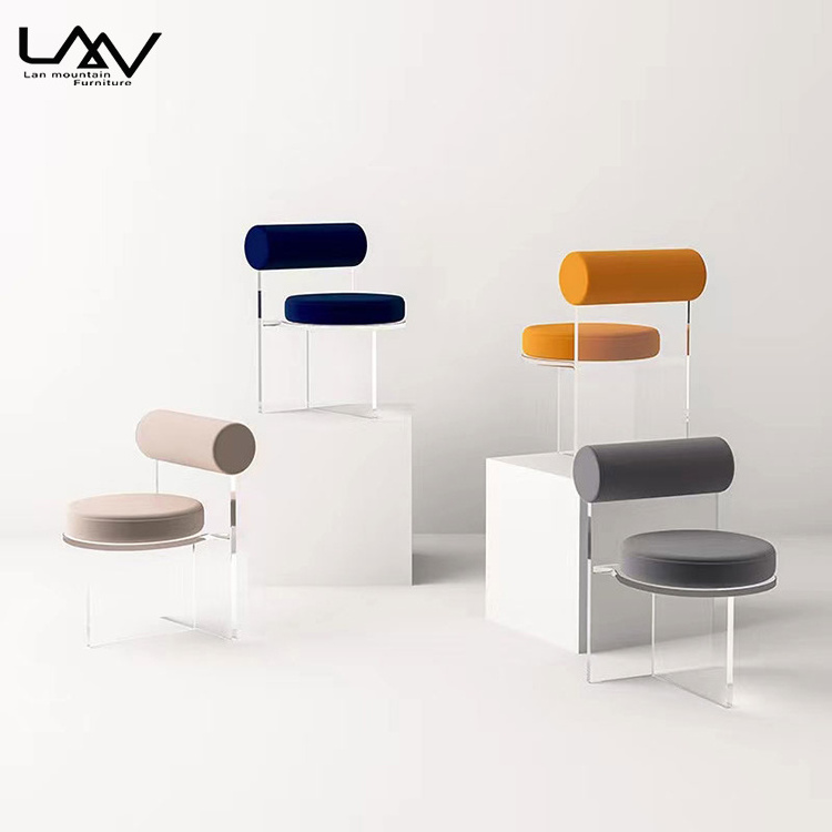 Restaurant chair furniture modern creative living room dining chair bedroom hotel cafe multicolor velvet acrylic plastic chair