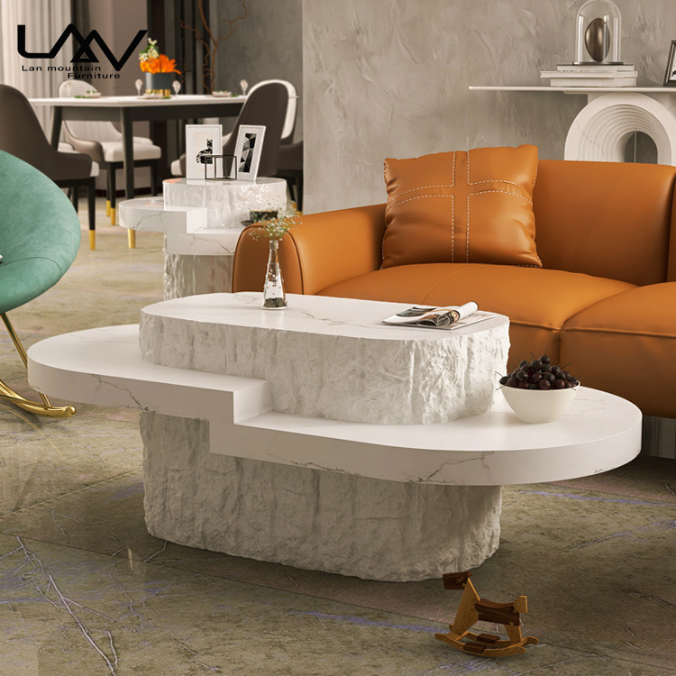 Nordic FRP Coffee Table Simple Modern Living Room Hotel Sofa Creative Travertine Oval Center Table Natural Contemporary 