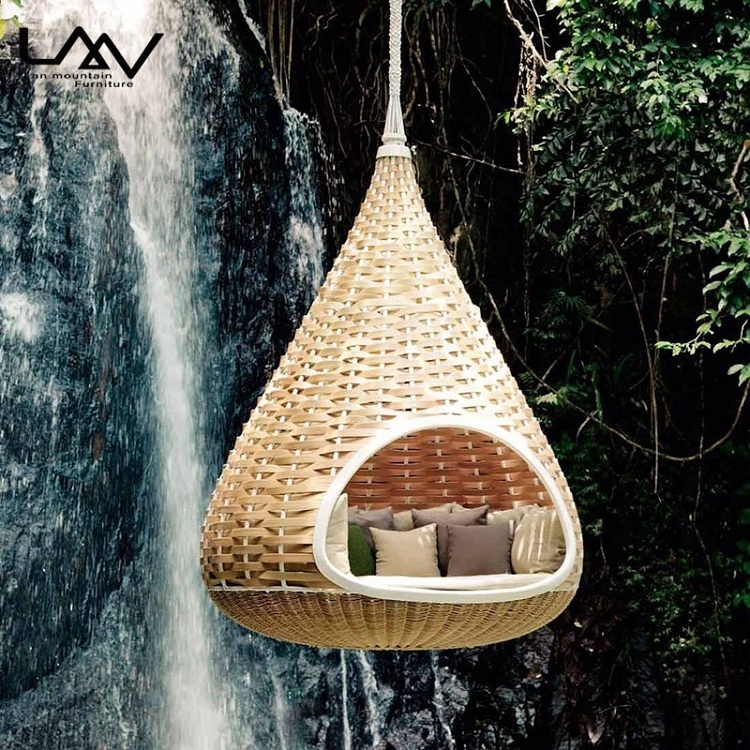 Modern Garden furniture hotel swimming pool Beach wicker bird's nest shaped outdoor hanging chair sunbed daybed