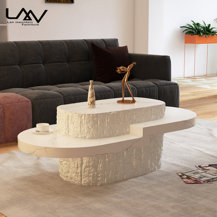 Nordic FRP Coffee Table Simple Modern Living Room Hotel Sofa Creative Travertine Oval Center Table Natural Contemporary 