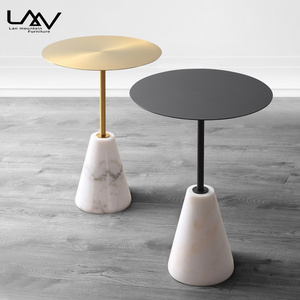 Luxury Design Gold Round Side Table Metal Top Marble Base Living room Sofa Corner table Furniture