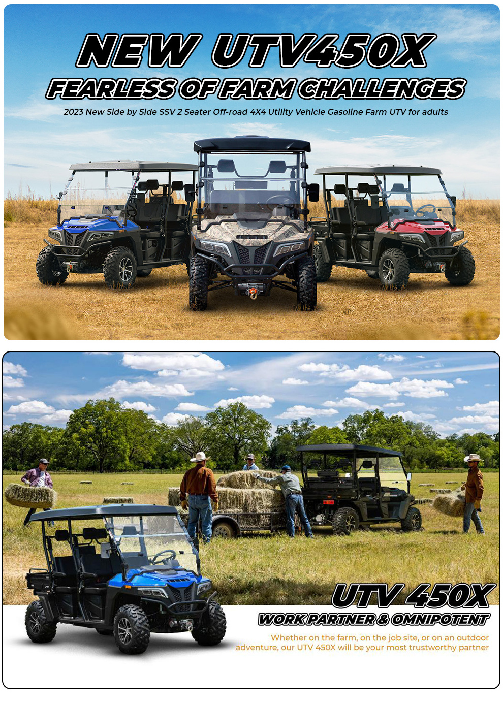 2024 New Side by Side SSV 4 Seater Gasoline 800cc 1000cc Off Road Utility Vehicle Farm 4X4 UTV for Adults