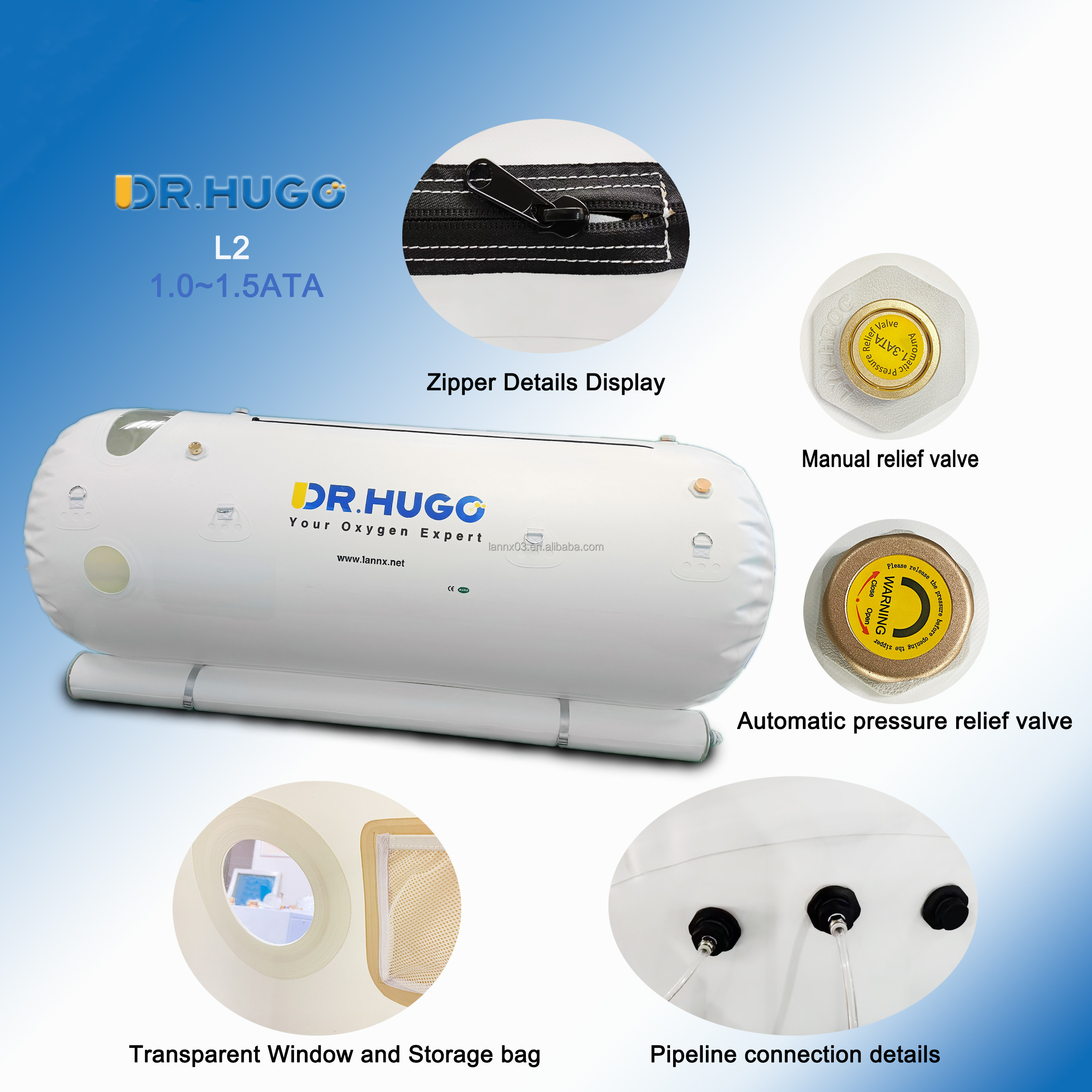 DR.HUGO L2 Best selling Portable Hyperbaric Oxygenation Chamber 1.0~1.5ata HBOT Soft Hyperbaric chamber mini Camara Hiperbaricas