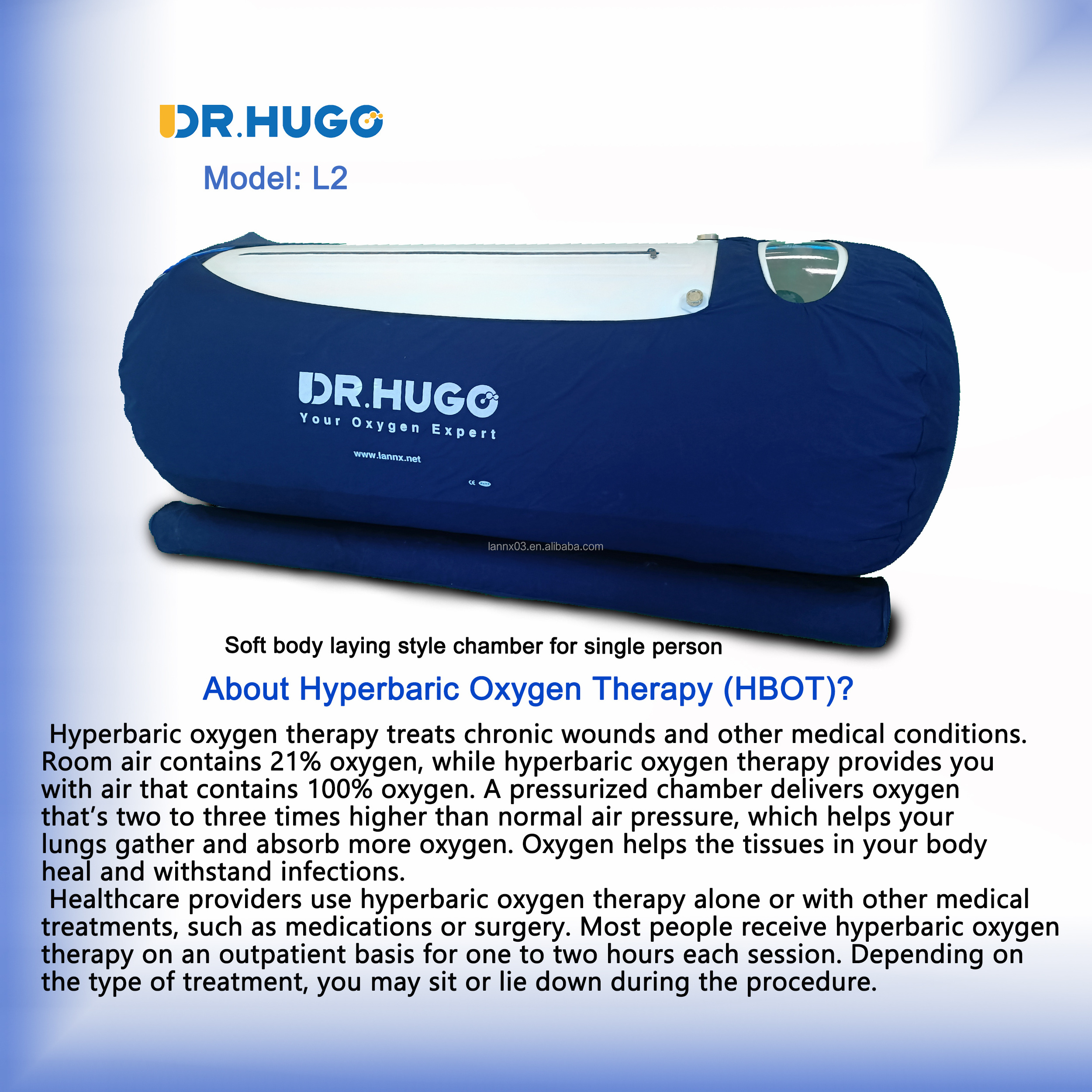 DR.HUGO L2 Best selling Portable Hyperbaric Oxygenation Chamber 1.0~1.5ata HBOT Soft Hyperbaric chamber mini Camara Hiperbaricas