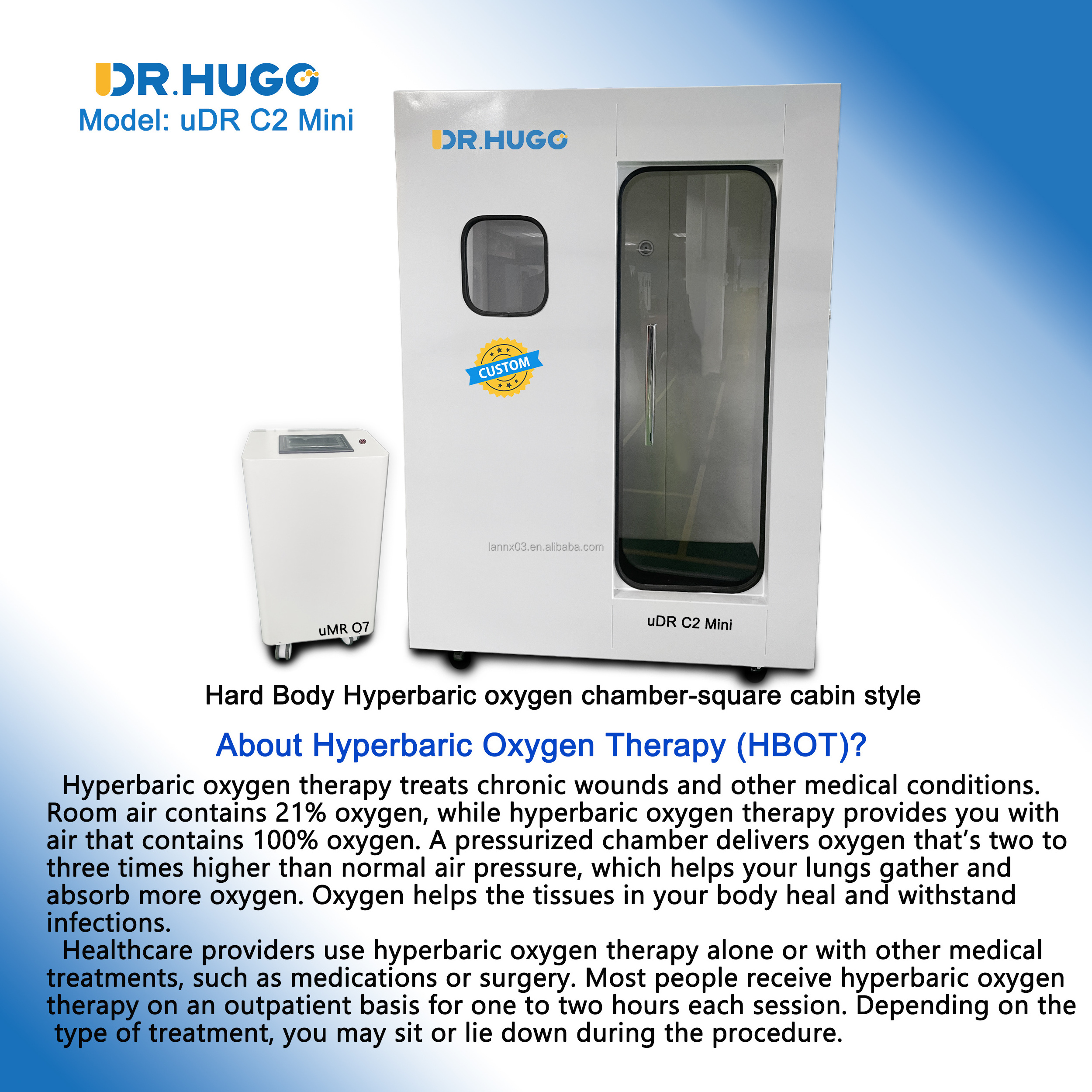 DR.HUGO uDR C2 Mini Custom LOGO Oxygen therapy 1~ 3.0ata Hyperbaric-oxygen-chamber with oxygen-concentrator Camara Hiperbaricas