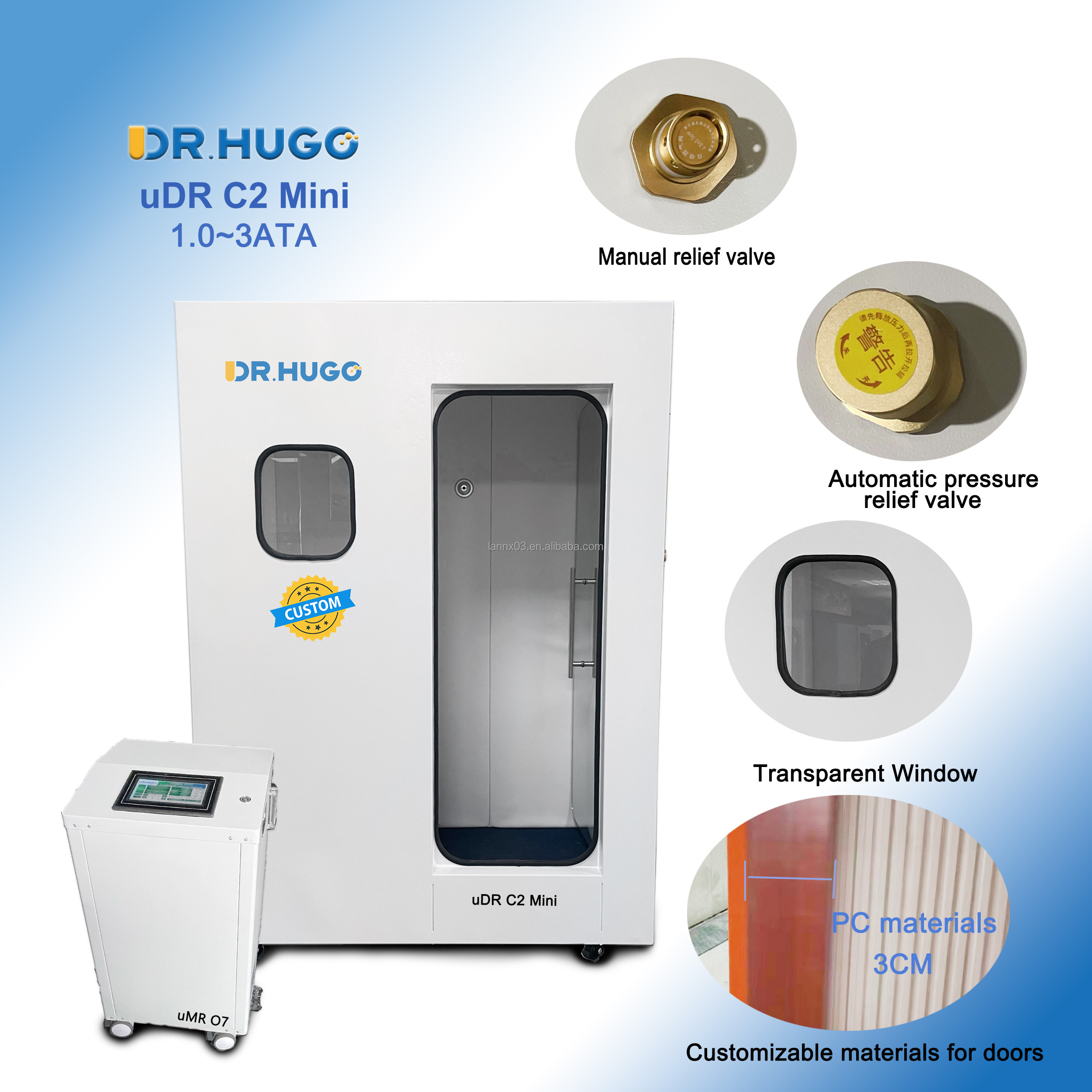 DR.HUGO uDR C2 Mini Custom LOGO Oxygen therapy 1~ 3.0ata Hyperbaric-oxygen-chamber with oxygen-concentrator Camara Hiperbaricas