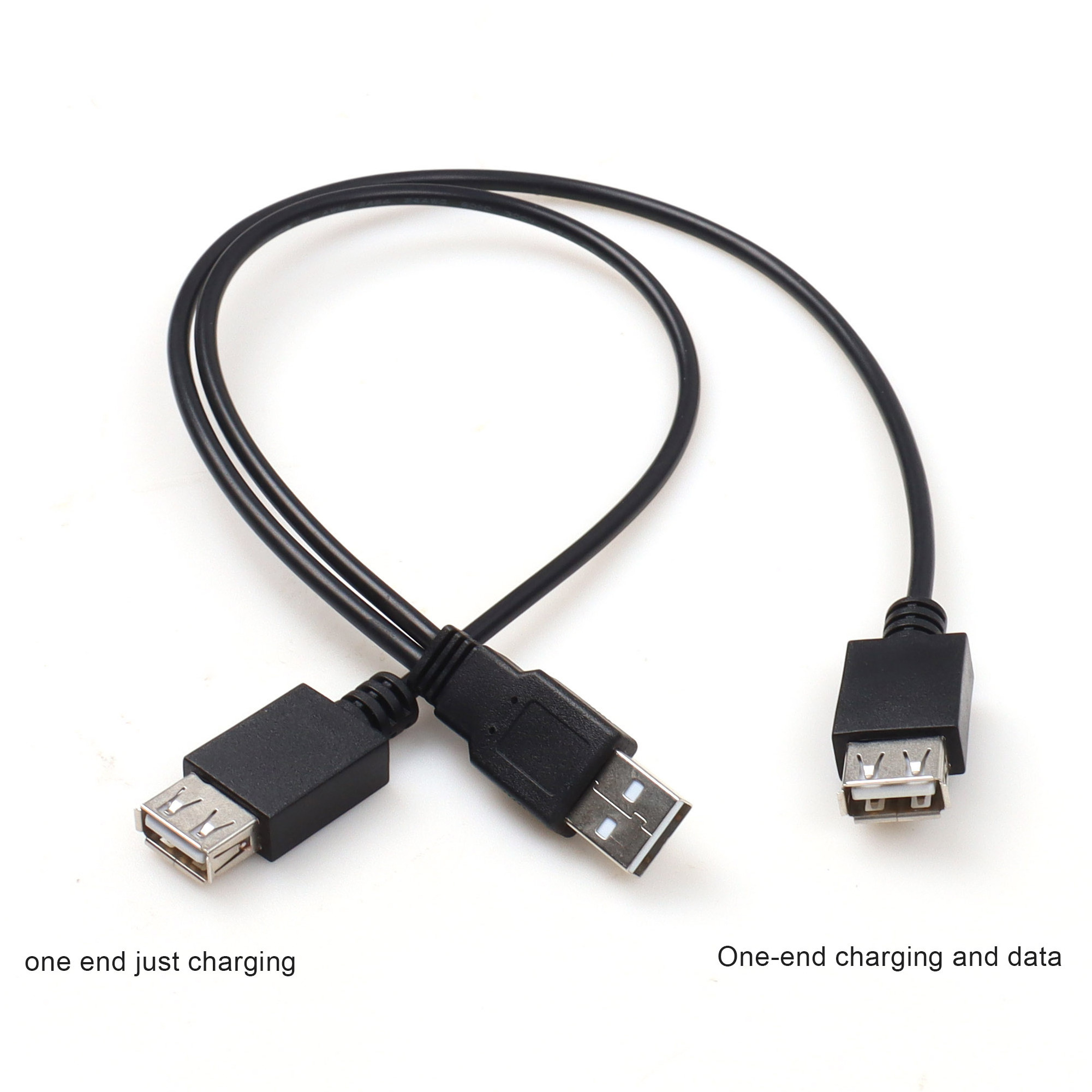 Cord Dual USB Cable Protect Multiple USB Charging Y Cable Splitter 1 Female 2 Male USB 2.0 One Male to Two Female PVC Black 20CM