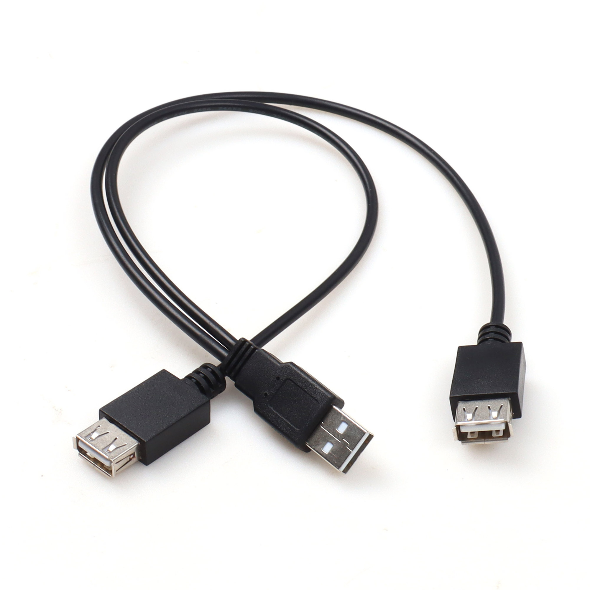 Cord Dual USB Cable Protect Multiple USB Charging Y Cable Splitter 1 Female 2 Male USB 2.0 One Male to Two Female PVC Black 20CM